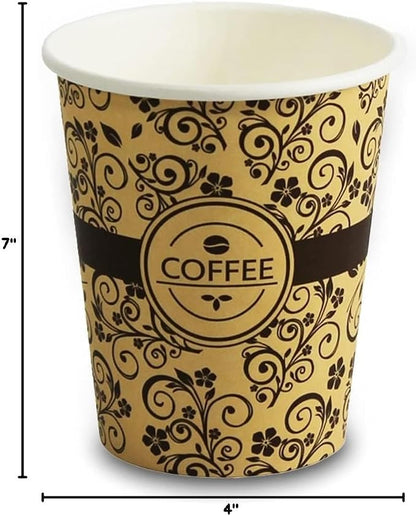 PAMI Disposable Paper Coffee Cups 8 oz, Single-Use, Leak Resistant