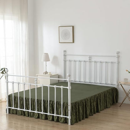 Bed Skirt Full Size Ruffled Bed Skirt with Split Corners, 18 Inch Drop Dust Ruffle Bed Skirts with Platform, Boho Tufted Shabby Chic Full Size Bed Skirts, Olive Green