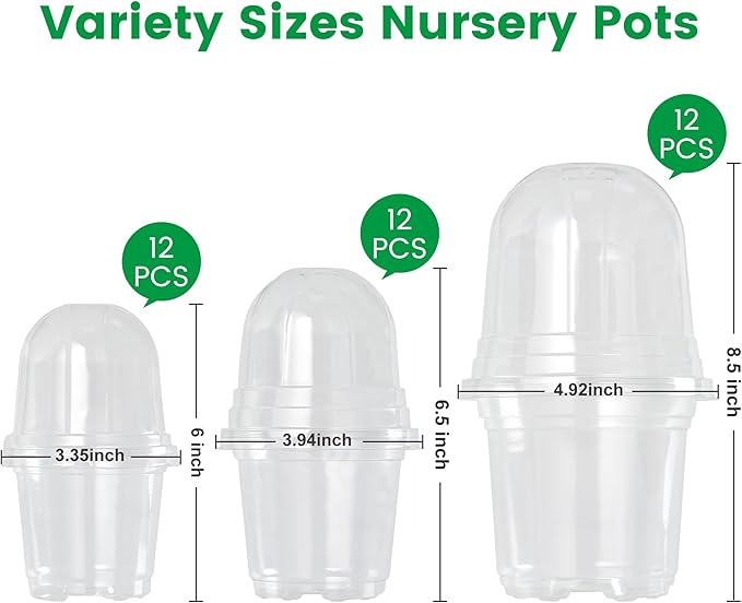 36 Packs 5/4/3.5 Inch Clear Nursery Pots