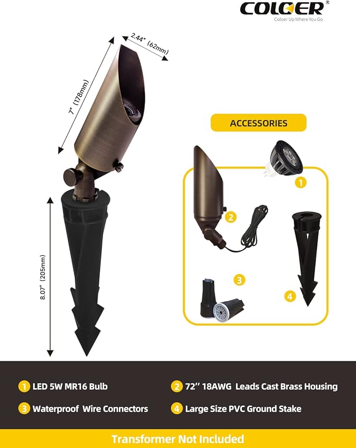 COLOER Die-cast Brass Landscape Spot Lights Outdoor