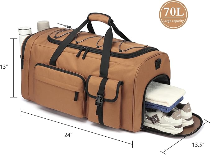 Lyweem Large Duffle Bag Backpack for Travel, 70L Heavy Duty Gym Duffel Bag with Shoes Compartment for Men & Women, Weekender Overnight Sports Backpack for Traveling