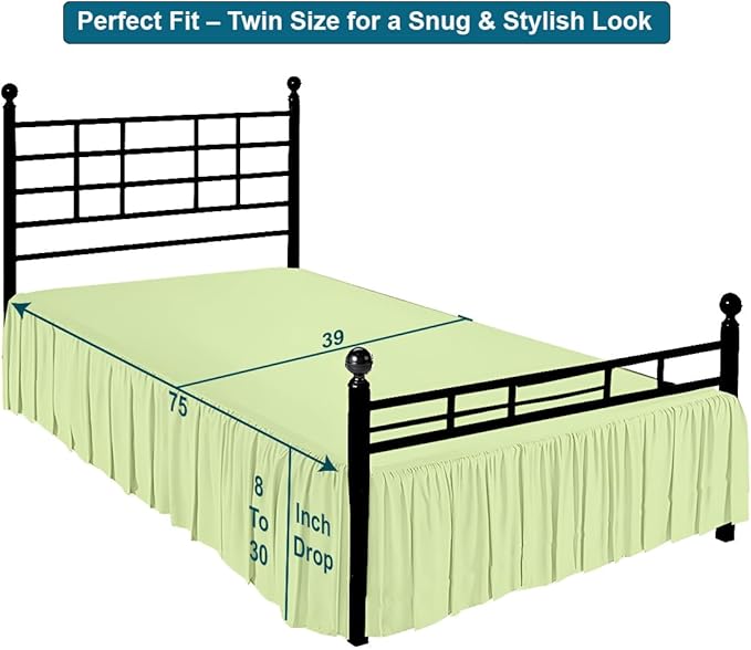 Shreem Linen Ruffled Bed Skirt with Split Corners, Gathered Style, 100% Microfiber, 21-Inch Drop, Dust Ruffle Bedskirt with Platform, Twin, Sage