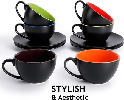MIAMIO - Set of 6, Ceramic Stackable Cappuccino Cups Set / 6 Ounce Cappuccino