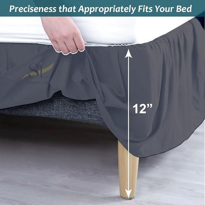 Shreem Linen Ruffled Bed Skirt with Split Corners, Gathered Style, 100% Microfiber, 12-Inch Drop, Dust Ruffle Bedskirt with Platform, Queen-XL, Dark Grey