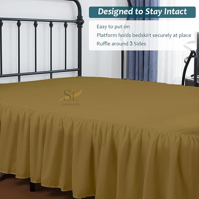 Shreem Linen Ruffled Bed Skirt with Split Corners, Gathered Style, 100% Microfiber, 8-Inch Drop, Dust Ruffle Bedskirt with Platform, Cal-King, Taupe
