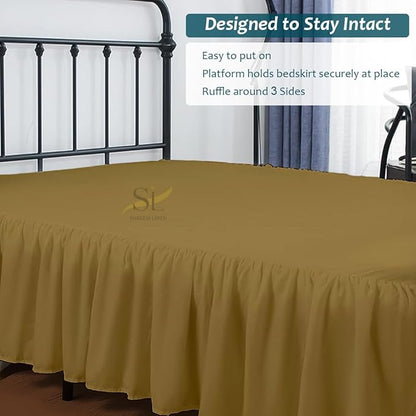 Shreem Linen Ruffled Bed Skirt with Split Corners, Gathered Style, 100% Microfiber, 24-Inch Drop, Dust Ruffle Bedskirt with Platform, Twin, Taupe