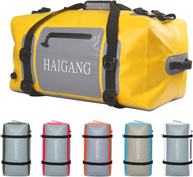110L Waterproof Duffel Bag Heavy Duty Dry Bag Outdoors Large Storage Sack Zipper Marine Duffle Motorcycle Luggage,Strap Adjustable for Kayaking,Boating,Camping,Beach Rafting Fishing Yellow