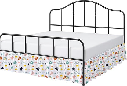 Cottington Lane Ruffled Bed Skirt Queen Size with Split Corner, Brushed Microfiber Hotel Quality Dust Ruffle, 18 Inch Drop Gathered Bedskirt, Soft, Stylish, Shrink & Fade Resistant, Rainbow Splash