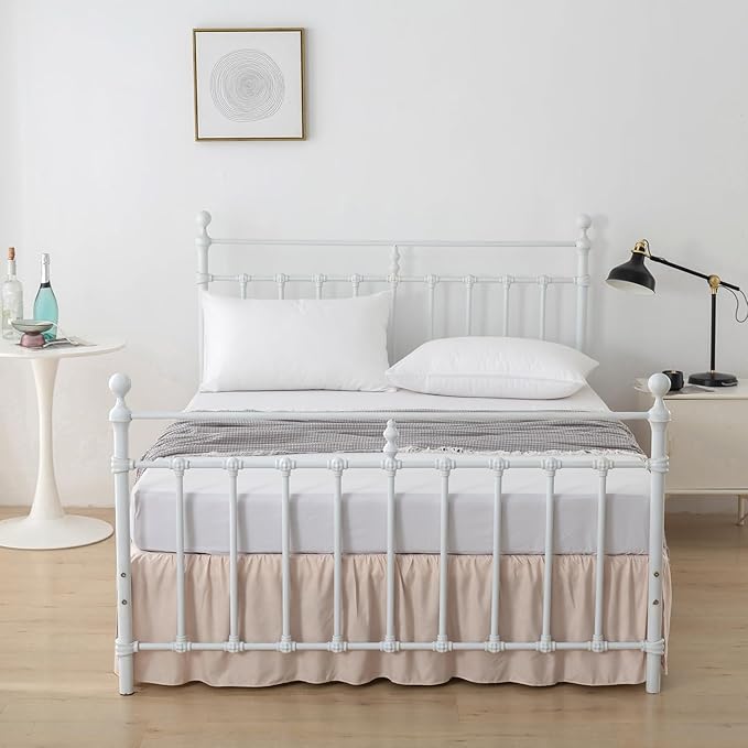 Bed Skirt Twin Size, Ruffled Bed Skirts with Split Corners, 14 Inch Drop Dust Ruffle Bed Skirt with Platform, Cream, 14'' Twin