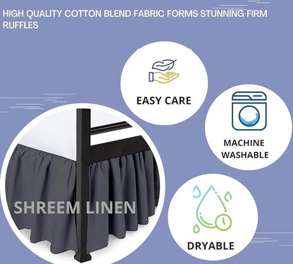Shreem Linen Ruffled Bed Skirt with Split Corners, Gathered Style, 100% Microfiber, 15-Inch Drop, Dust Ruffle Bedskirt with Platform, Full-XXL, Dark Grey