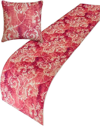 The HomeCentric King/Queen/Twin Pink Decorative Twin 53"x18" Bed Runner Without Pillow Cover, Damask, Quilted Bed Scarf on Velvet Fabric - Pink Dalliance