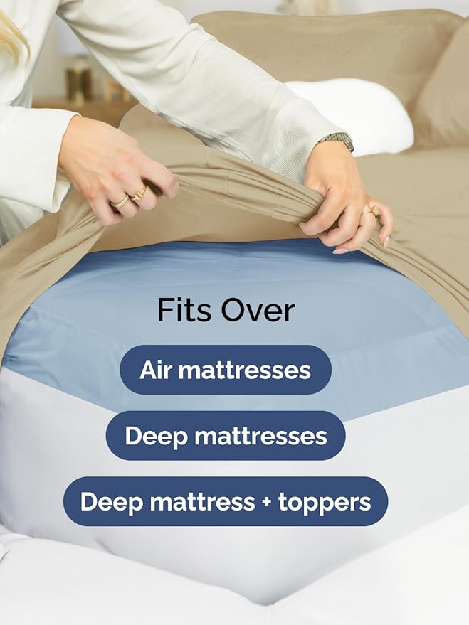 Extra Deep King Fitted Sheet - Hotel Luxury Single Fitted Sheet Only - Easily Fits 18 inch to 24 inch Mattress - Ultra Soft, Wrinkle Free w/Extra Deep Pockets - Easy-Care, Breathable & Comfy - Beige