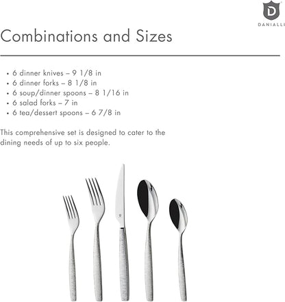 Engraved Silverware Set for 6 | 18/10 Stainless Steel Flatware with Mirror Finish and Engraved Handles | Heavy-Duty, Dishwasher Safe, Built to Last (30-Piece, Mezzano Engraved)