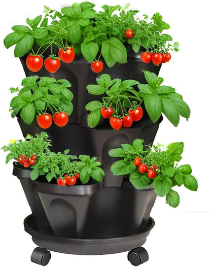 Strawberry Planters, 3 Tiered Vertical Stackable Planter, Herb Stacking Tower