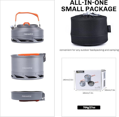 Fire-Maple Feast 4 Piece Camping Cookware Cookware Cookware Kit Outdoor Cookware Set with Pots, Kettle, Saucepans and Spatula for Hiking Fishing Picnic