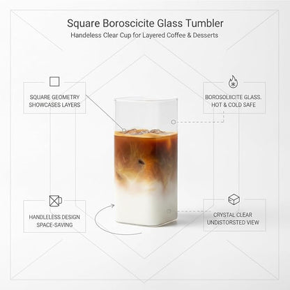 Drinking Cup Square Borosilicate Glass Tumbler Handleless Design