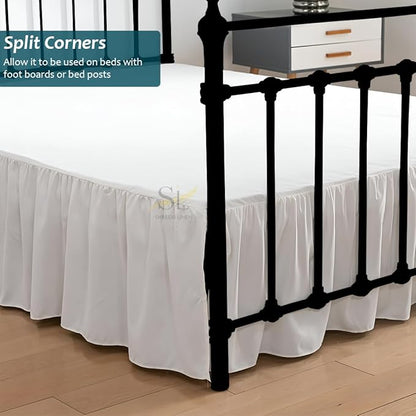 Shreem Linen Ruffled Bed Skirt with Split Corners, Gathered Style, 100% Microfiber, 30-Inch Drop, Dust Ruffle Bedskirt with Platform, Queen-XL, White