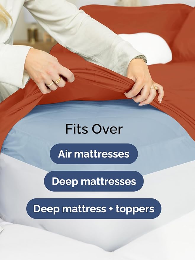 Extra Deep King Fitted Sheet - Hotel Luxury Single Fitted Sheet Only - Easily Fits 18 inch to 24 inch Mattress - Ultra Soft, Wrinkle & Fade Free w/Extra Deep Pockets - Breathable & Comfy - Terracotta