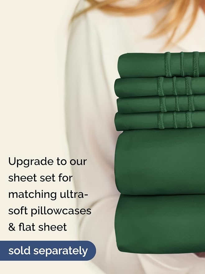Extra Deep Cal King Fitted Sheet - Hotel Luxury Single Fitted Sheet Only - Easily Fits 18 inch to 24 inch Mattress - Ultra Soft, Wrinkle Free w/Extra Deep Pockets - Breathable & Comfy - Emerald Green