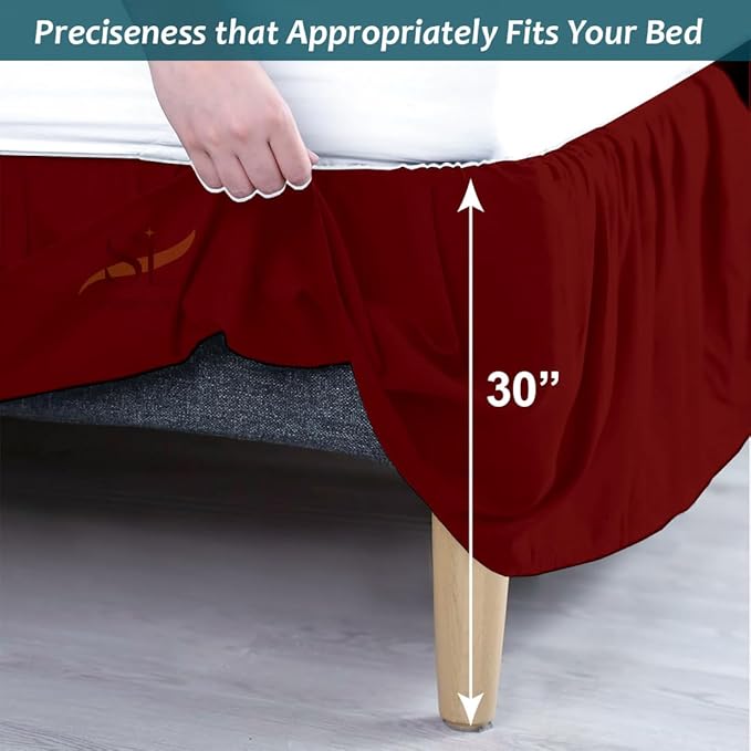 Shreem Linen Ruffled Bed Skirt with Split Corners, Gathered Style, 100% Microfiber, 30-Inch Drop, Dust Ruffle Bedskirt with Platform, RV King, Burgundy