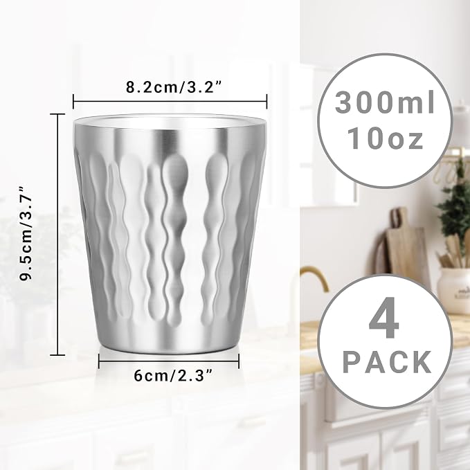 Stainless Cups, 10 oz Insulated Tumbler, 4 Pack Double Wall Unbreakable