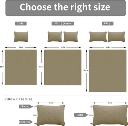 Easy-Going Twin Size Reversible Quilt Set with 1 Quilt and 1 Pillow Sham, Soft Bed Quilt Cover, Water Resistant Lightweight Microfiber Bedspread, Stain Resistant, Beige/Beige