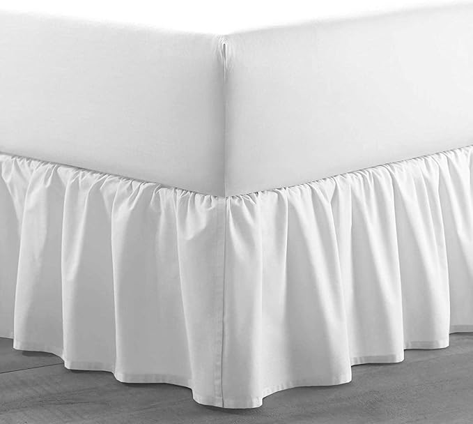 SlumberWell King Bed Skirt with Split Corners, Soft Microfiber, 18 Inch Drop, White Solid, Elegant Ruffled Design