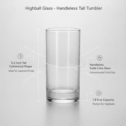 Handleless Highball Glass, 7.8 oz Tall Tumbler