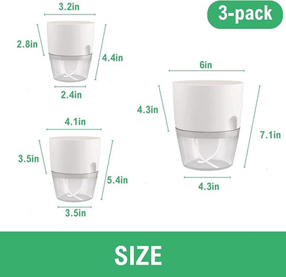 6/4/3Inch Self Watering Planter Pots 3 Pack Plant Pot