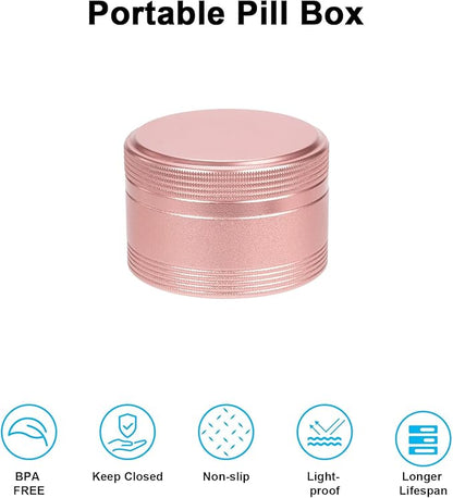 Small Metal Pill Box Pill Container - Waterproof Travel Pill Case for Purse Pocket, Portable Single Round Medecine Organizer Daily Vitamin Medication Pill Holder Pink