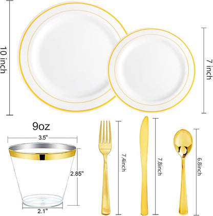 bUCLA 150PCS Gold Plastic Dinnerware Set Disposable