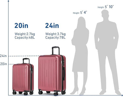 KYME Suitcase Hardshell With Double Spinner Wheels, PC+ABS TSA Lock Travel Luggage (Berry Red, 24" Checked)