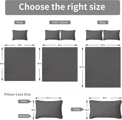 Easy-Going Twin Size Reversible Quilt Set with 1 Quilt and 1 Pillow Sham, Soft Bed Quilt Cover, Water Resistant Lightweight Microfiber Bedspread, Stain Resistant, Damask-Gray/Light Gray