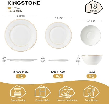 18Pcs Gold Trim White Bone China Set, Service