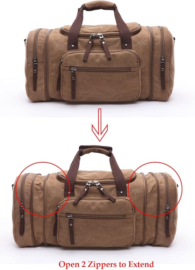 Duffle Bag for Travel, Large Canvas Duffel Bag for Travelling Overnight Weekender Bag Carry On Bag for Men Women Grey