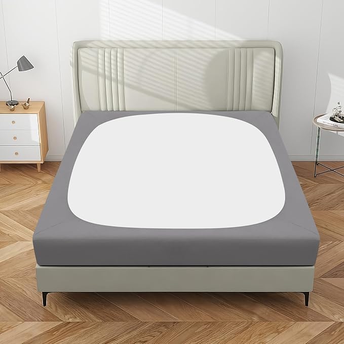 PureFit Stretchy Box Spring Cover Twin - Elastic Fitted Box Spring Wrap Around 4 Sides, Wrinkle & Fading Resistant Fits Twin Size Beds, Light Gray