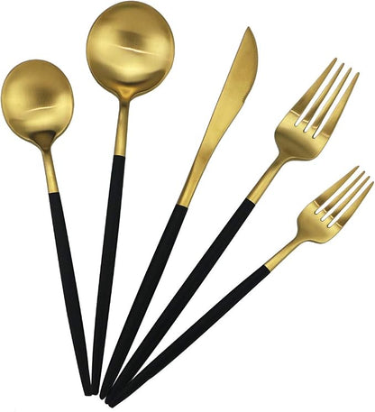 5-Piece 18/10 Stainless Steel Matte Gold Silverware Set, Kitchen Tableware Set