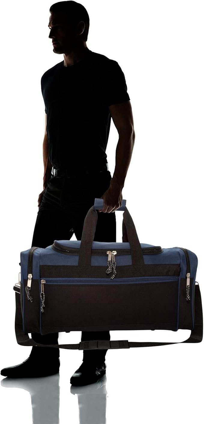 DALIX 21" Blank Sports Duffle Bag Gym Bag Travel Duffel with Adjustable Strap in Navy Blue