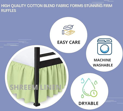 Shreem Linen Ruffled Bed Skirt with Split Corners, Gathered Style, 100% Microfiber, 16-Inch Drop, Dust Ruffle Bedskirt with Platform, Short Queen, Sage