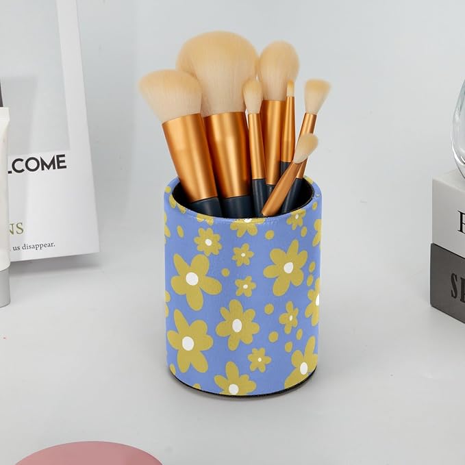 Yellow Flowers Leather Pen Holder