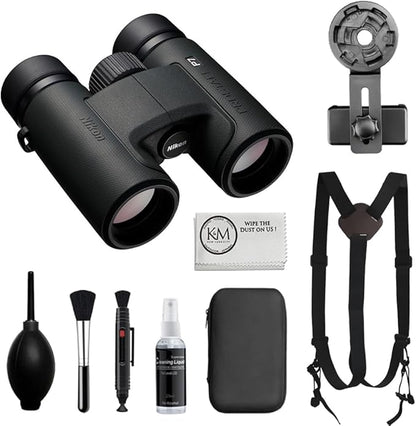 Nikon PROSTAFF P7 10x30 Binoculars Bundled with Harness Strap + Deluxe Cleaning Kit + Smartphone to Binocular Adapter + Microfiber Cleaning Cloth (5 Items)