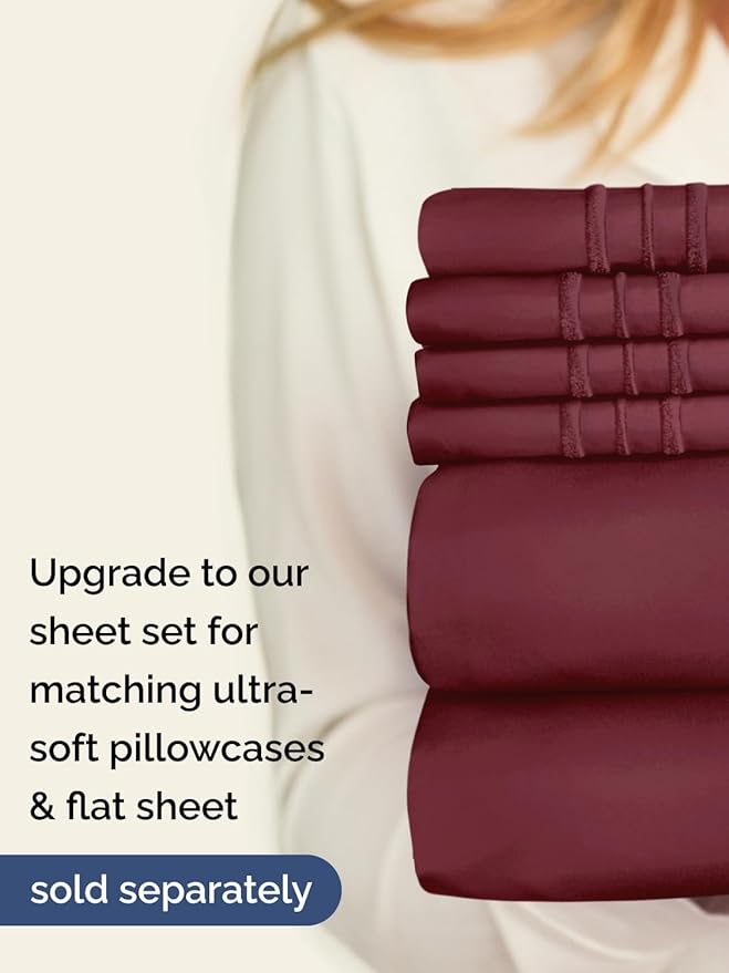 Extra Deep King Fitted Sheet - Hotel Luxury Single Fitted Sheet Only - Easily Fits 18 inch to 24 inch Mattress - Ultra Soft, Wrinkle & Fade Free w/Extra Deep Pockets - Breathable & Comfy - Burgundy