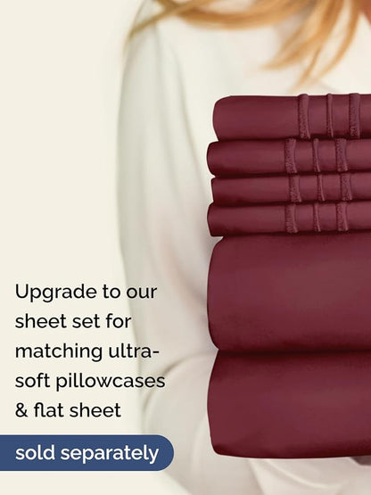 Extra Deep King Fitted Sheet - Hotel Luxury Single Fitted Sheet Only - Easily Fits 18 inch to 24 inch Mattress - Ultra Soft, Wrinkle & Fade Free w/Extra Deep Pockets - Breathable & Comfy - Burgundy