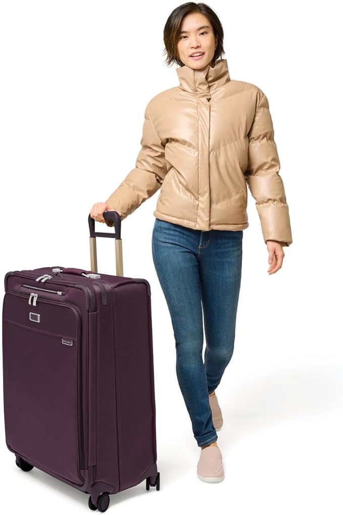Briggs & Riley 29" Large Expandable Spinner - Checked Luggage for Travel, Suitcases with Wheels, Softside Rolling Bag for Men & Women, Self-Repairing Zipper - Baseline Collection, Plum