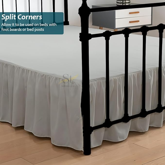 Shreem Linen Ruffled Bed Skirt with Split Corners, Gathered Style, 100% Microfiber, 16-Inch Drop, Dust Ruffle Bedskirt with Platform, Full, Light Grey