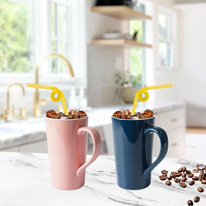 20 OZ Simple Pure Pink Blue Mug Plain Large Tall Ceramic Milk Tea Coffee Mug