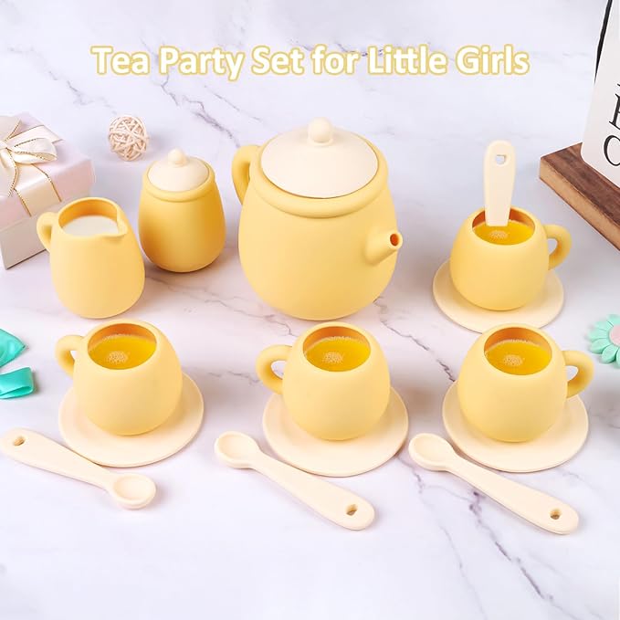 MCGMITT Toy Tea Set, Silicone Tea Party Set