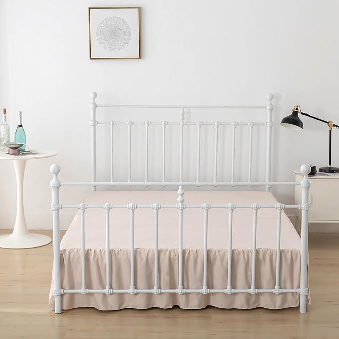 Bed Skirt Twin Size, Ruffled Bed Skirts with Split Corners, 14 Inch Drop Dust Ruffle Bed Skirt with Platform, Cream, 14'' Twin