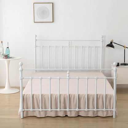 Bed Skirt Twin Size, Ruffled Bed Skirts with Split Corners, 14 Inch Drop Dust Ruffle Bed Skirt with Platform, Cream, 14'' Twin