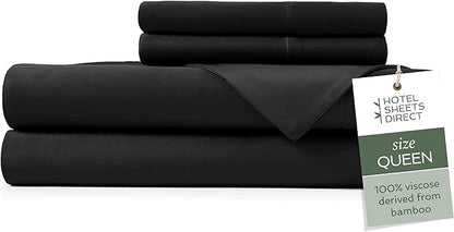 Hotel Sheets Direct 4 Piece Bed Sheet Set Queen Size, 100% Viscose Derived from Bamboo Sheets Set with 2 Pillowcases, Cooling & Breathable Luxury Bedding, Moisture-Wicking & Silky Soft Texture, Black